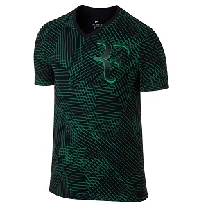 Nike Rf M Nkct Tee Aop Maglietta manica corta Linea Roger Federer da tenis per Uomo, Nero & Verde